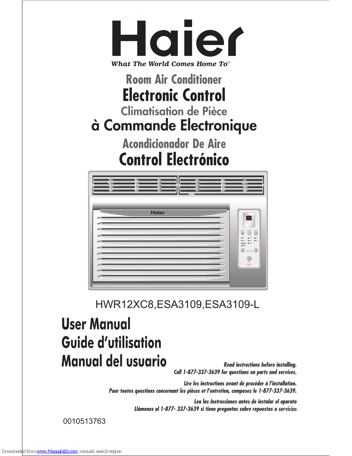 Haier HWR12XC8, ESA3109L Owner’s Manual