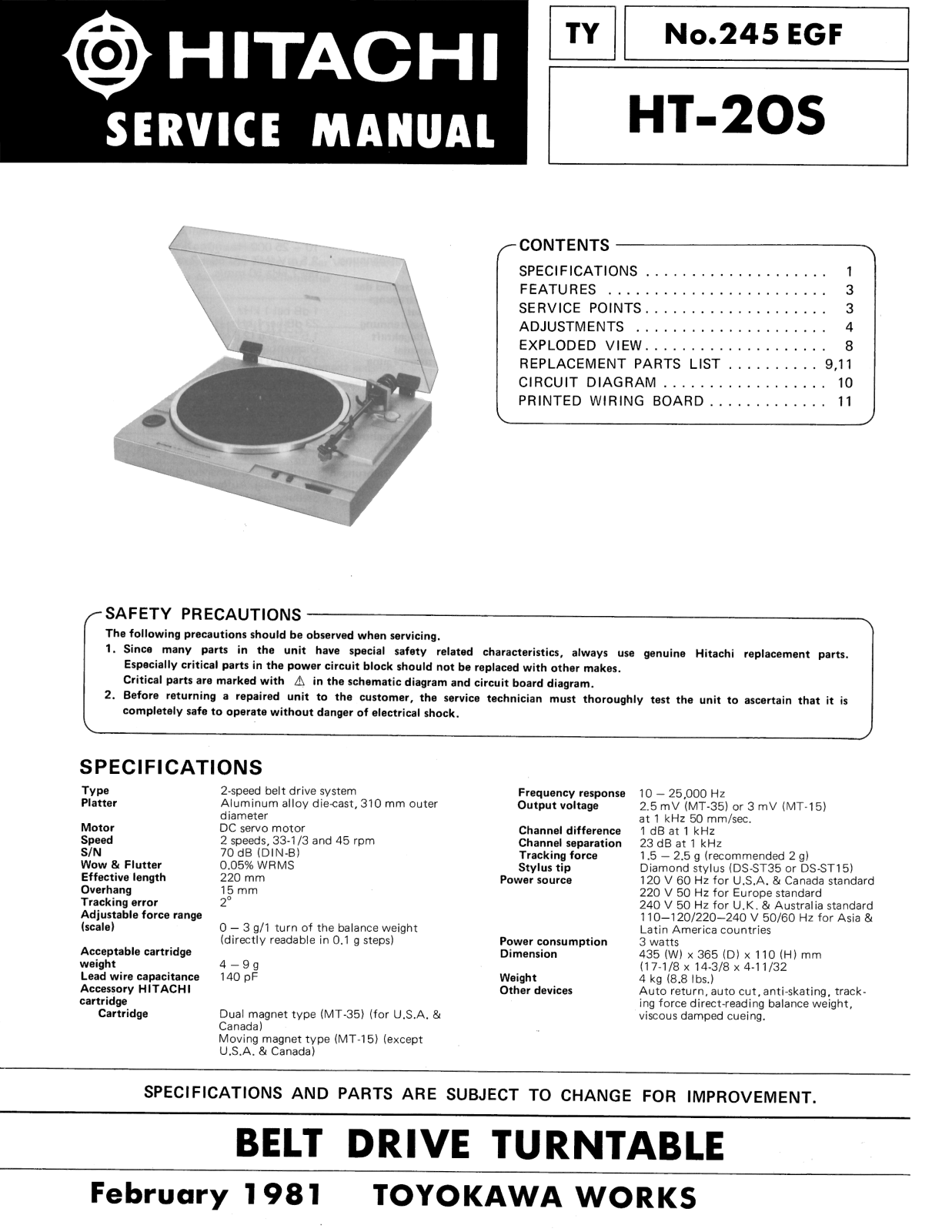 Hitachi HT-20-S Service Manual