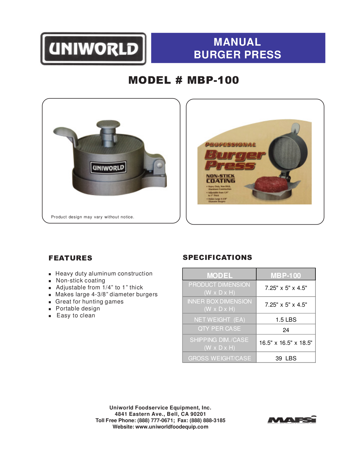 Uniworld MBP-100 User Manual