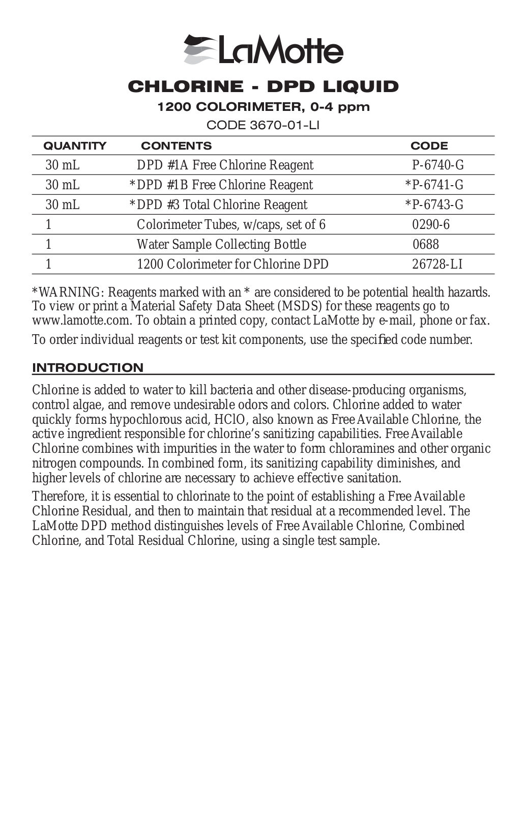 LaMotte DPD LIQUID User Manual