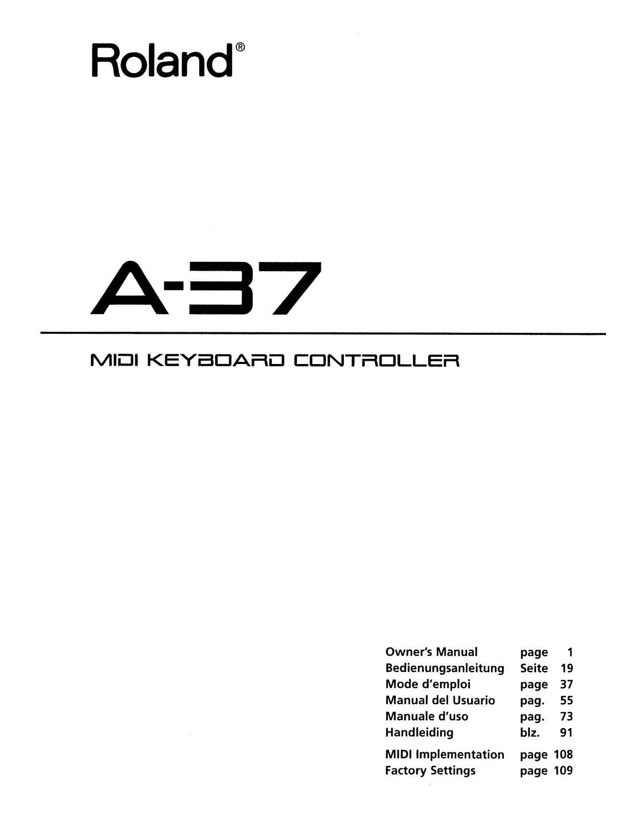 Roland Corporation A-37 Owner's Manual