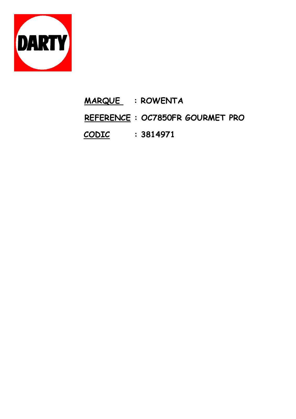 ROWENTA OC7850FR User Manual