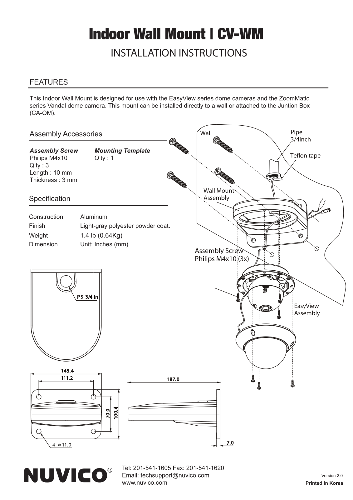 Nuvico CV-WM-I Specsheet