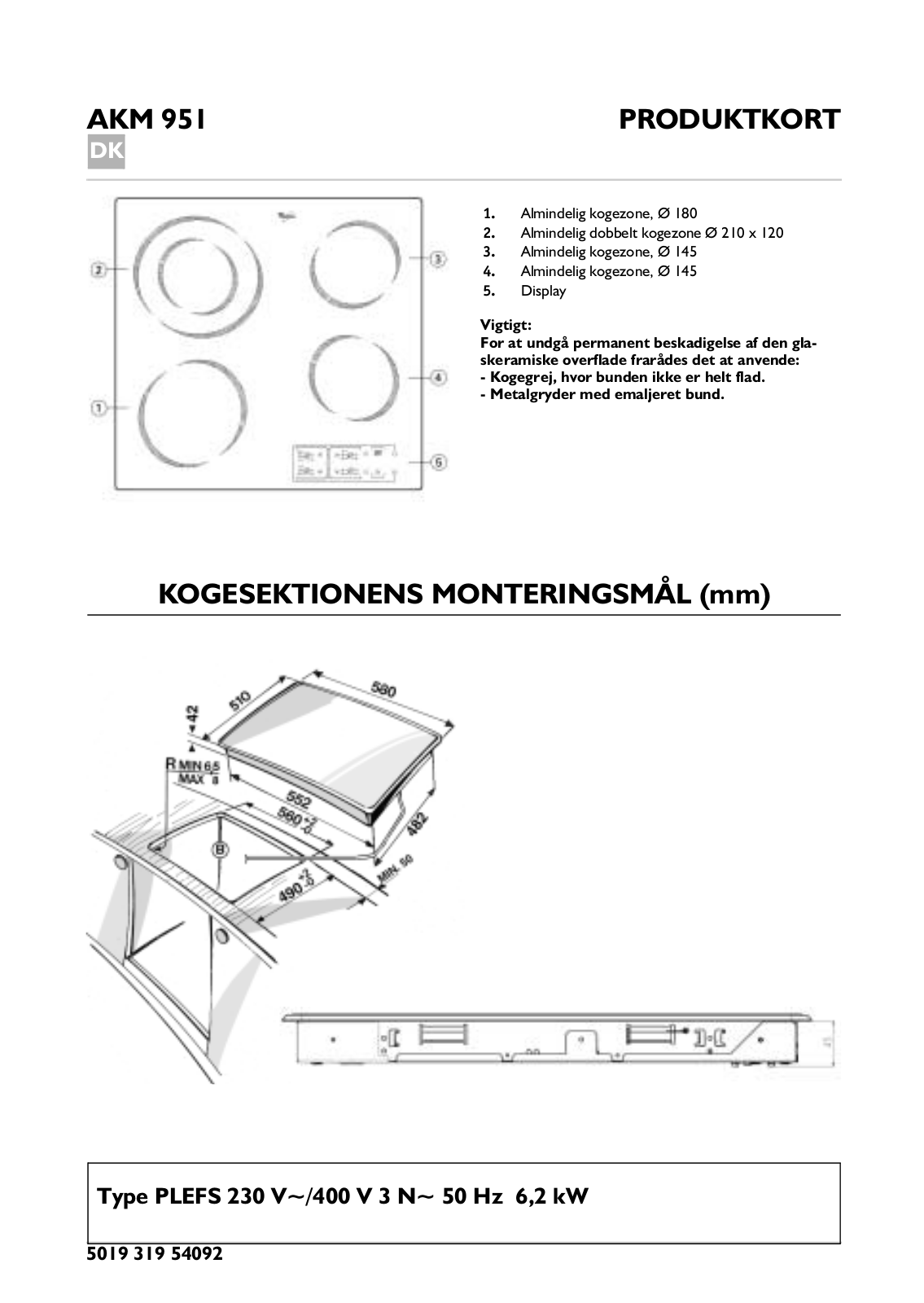 Whirlpool AKM 951/G/IX/01 PROGRAM CHART