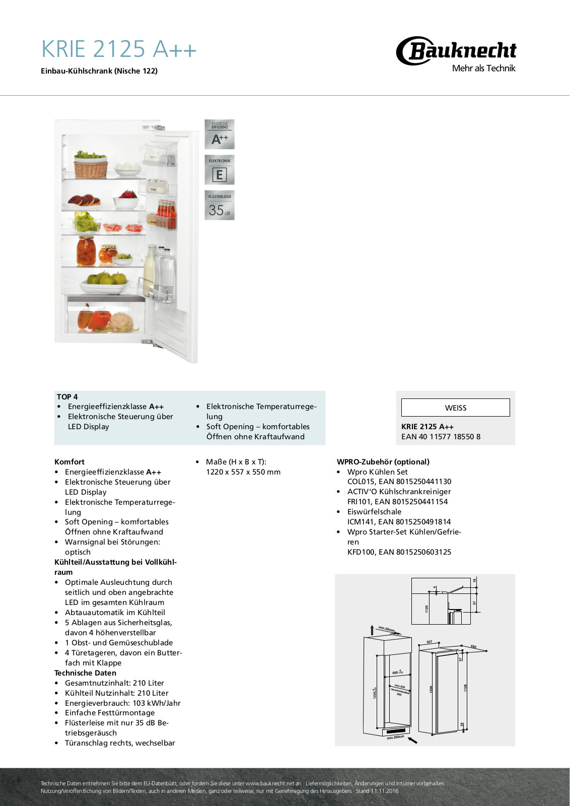 Bauknecht KRIE 2125 A++ User Manual