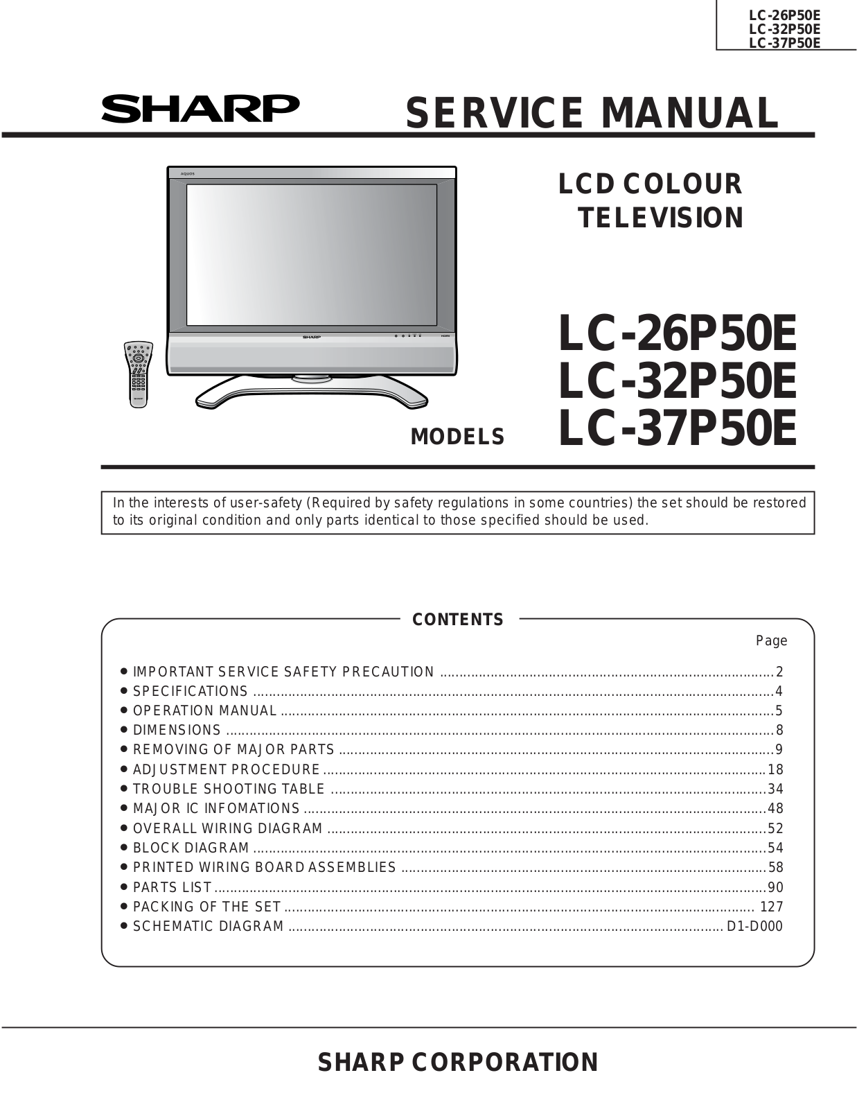 Sharp 26P50E, 32P50E, 37P50E Schematic