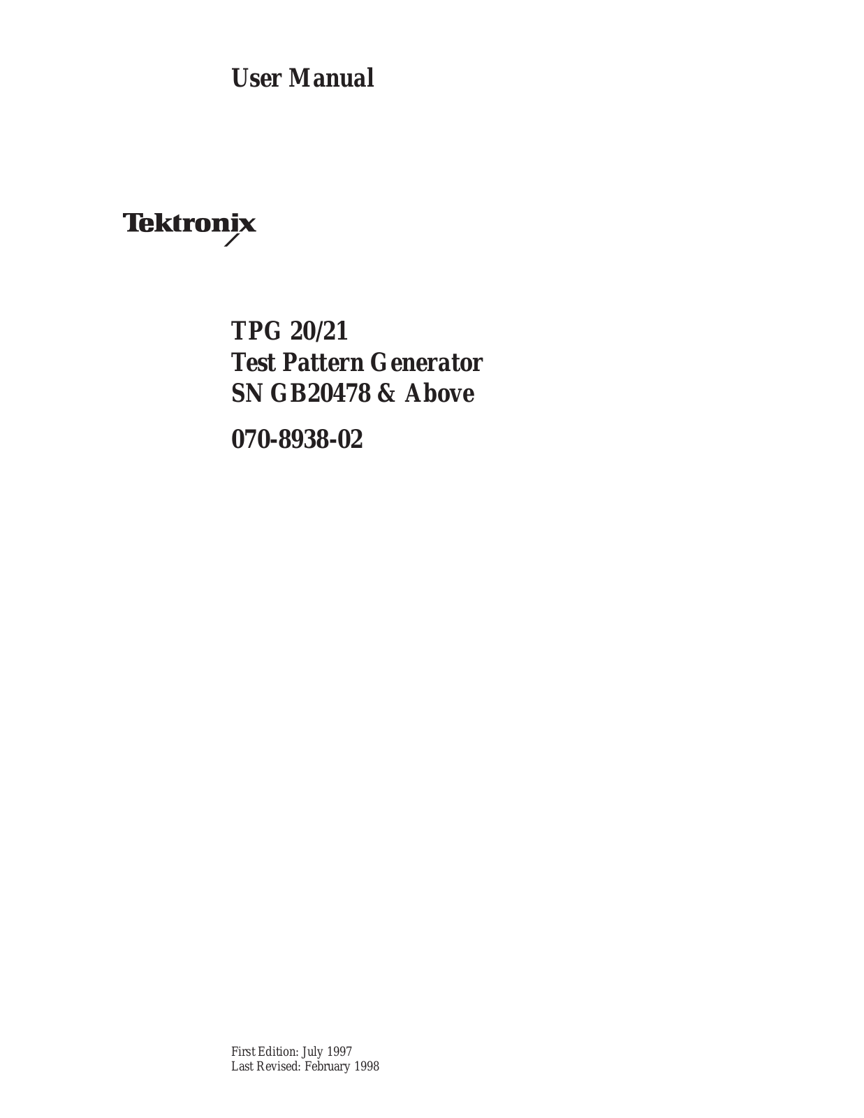 Tektronix SN GB20478, TPG 20, TPG 21 User Manual