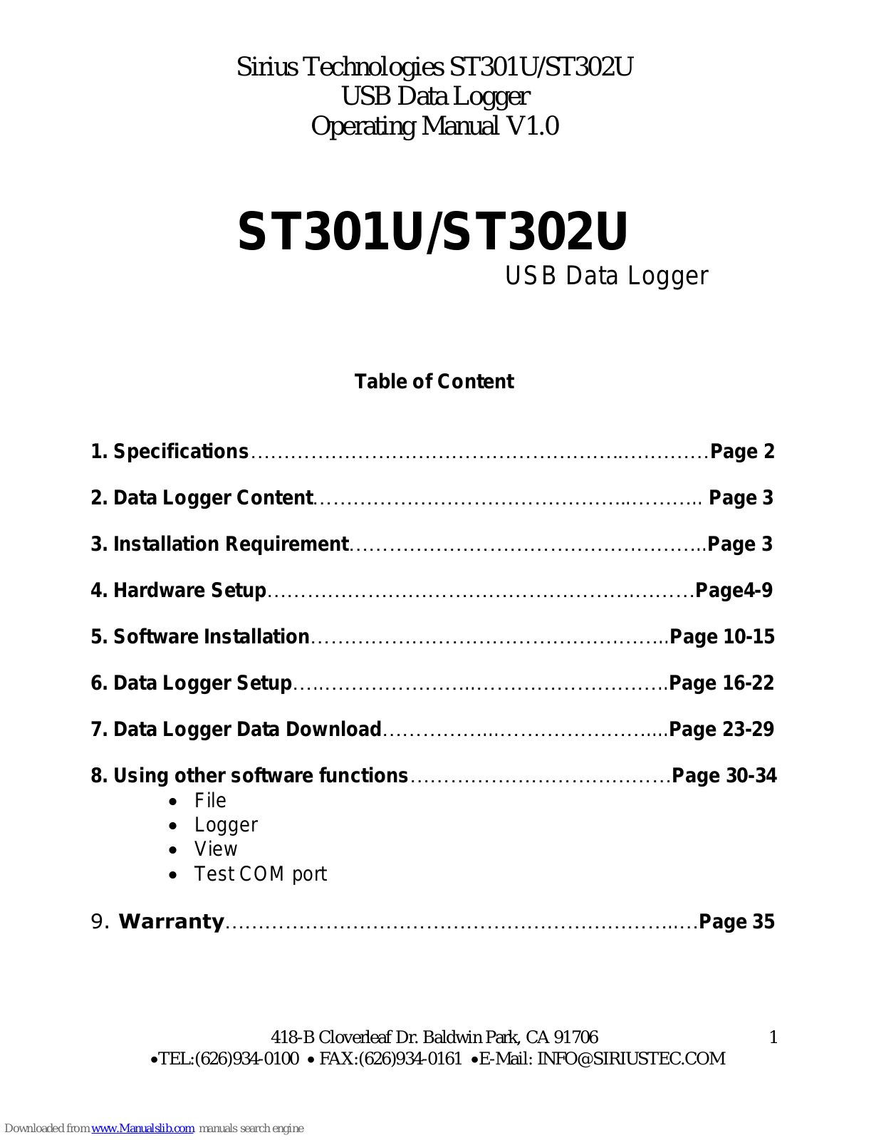 Sirius Technologies ST301U, ST302U Operating Manual