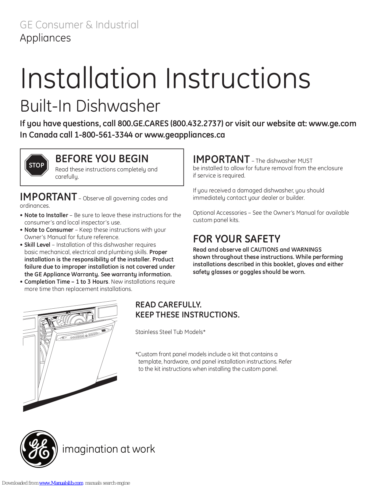 GE PDW8400JCC, PDW8400JWW, Profile PDWF400P, Profile PDWF480PSS, Profile PDWF500P Installation Instructions Manual