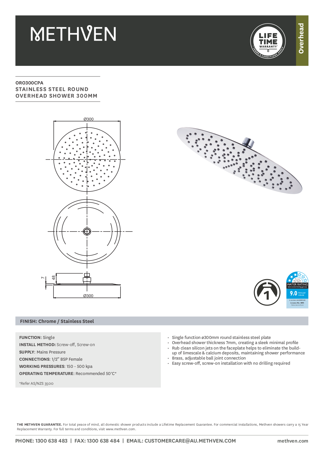 Methven ORO300CP Datasheet - ManualMachine.com