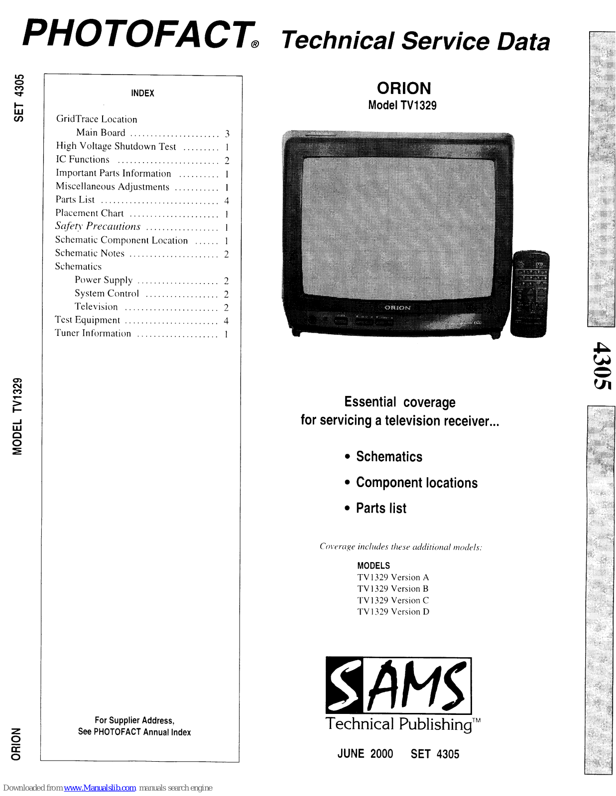 Orion TV1329 Service Manual