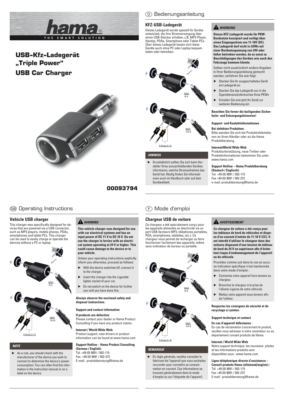 Hama 00093794 User manual