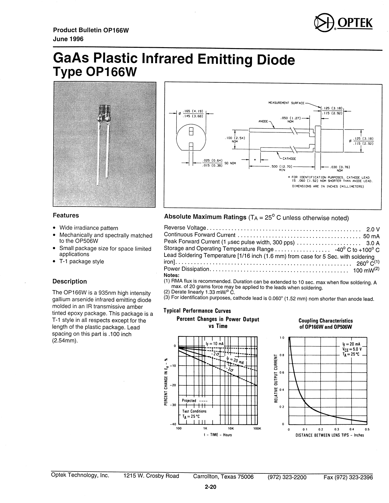 Datasheet OP166W Datasheet (OPTEK) - ManualMachine.com