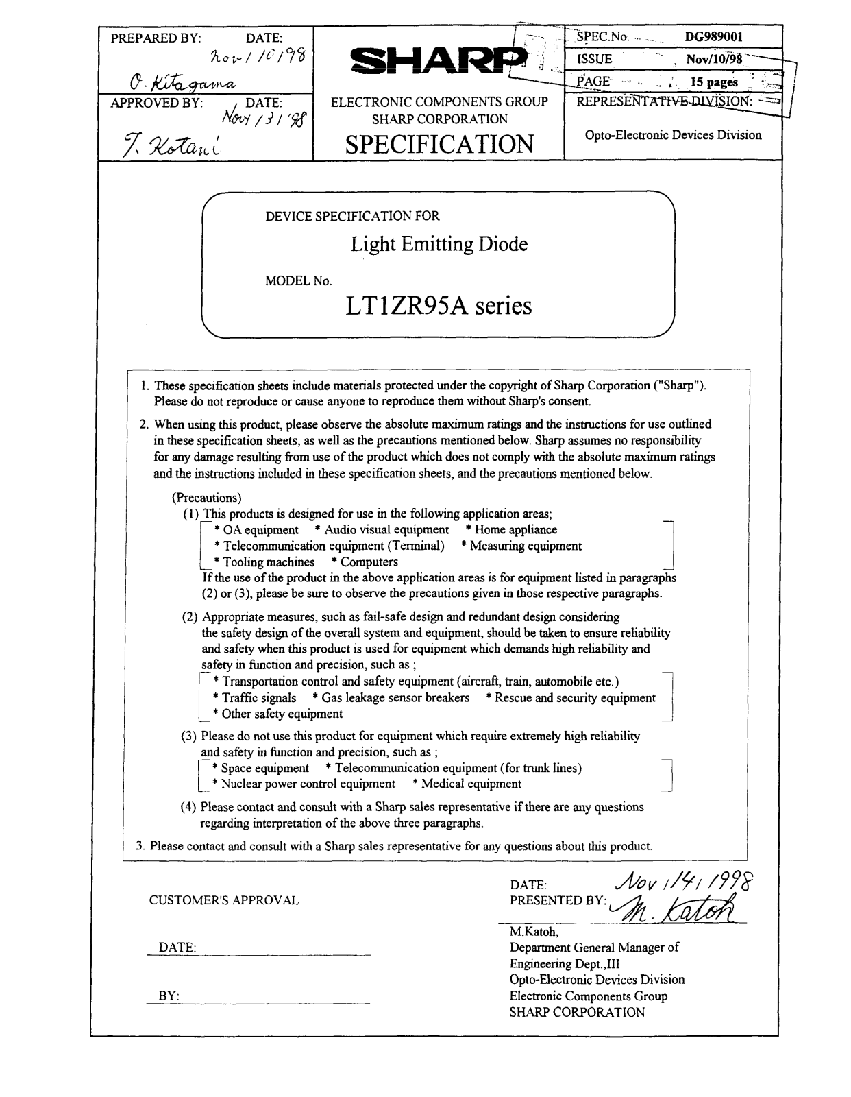 Sharp LT1ZV95A, LT1ZS95A, LT1ZJ95A, LT1ZG95A, LT1ZR95A Datasheet