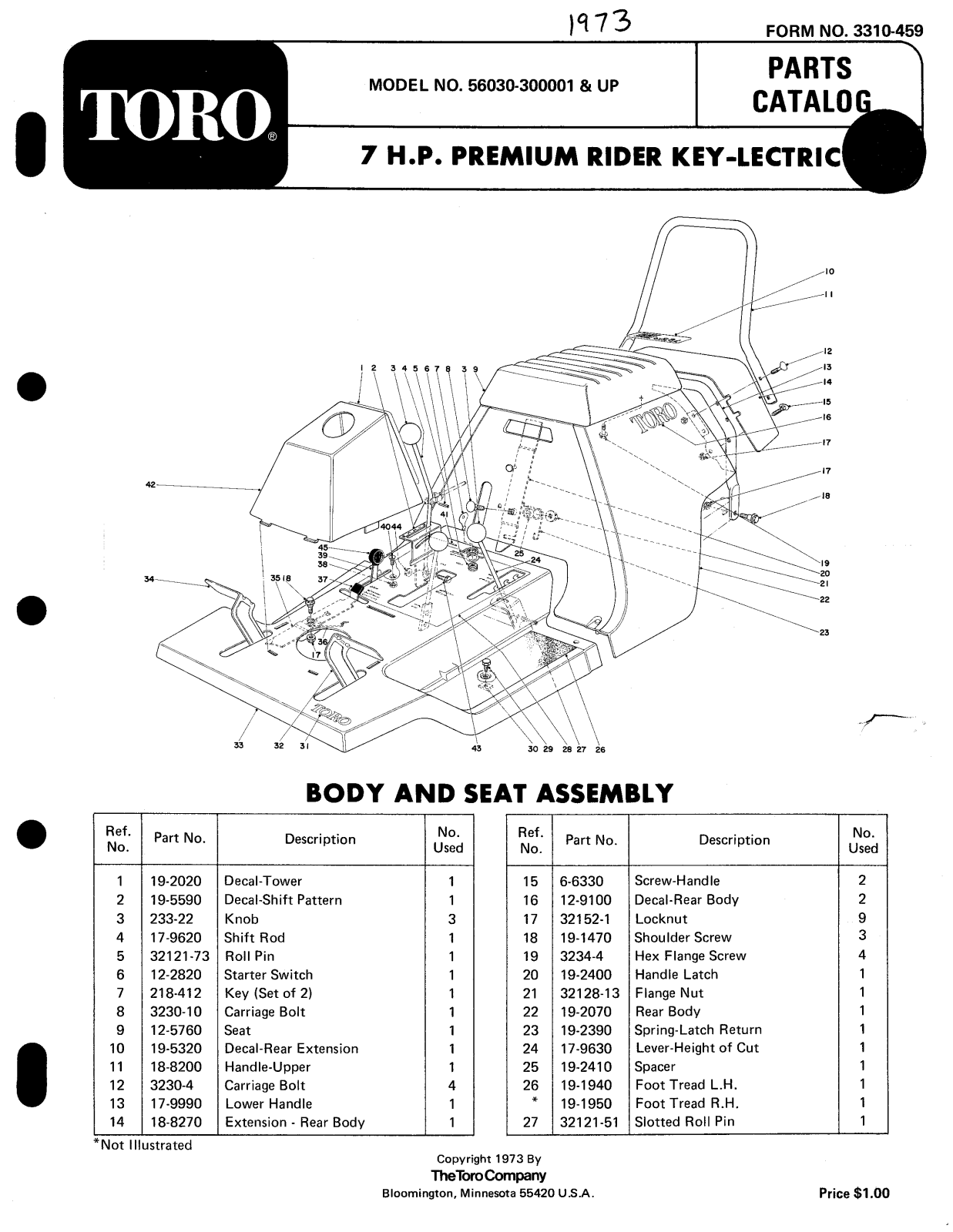 Toro 56030 Parts Catalogue