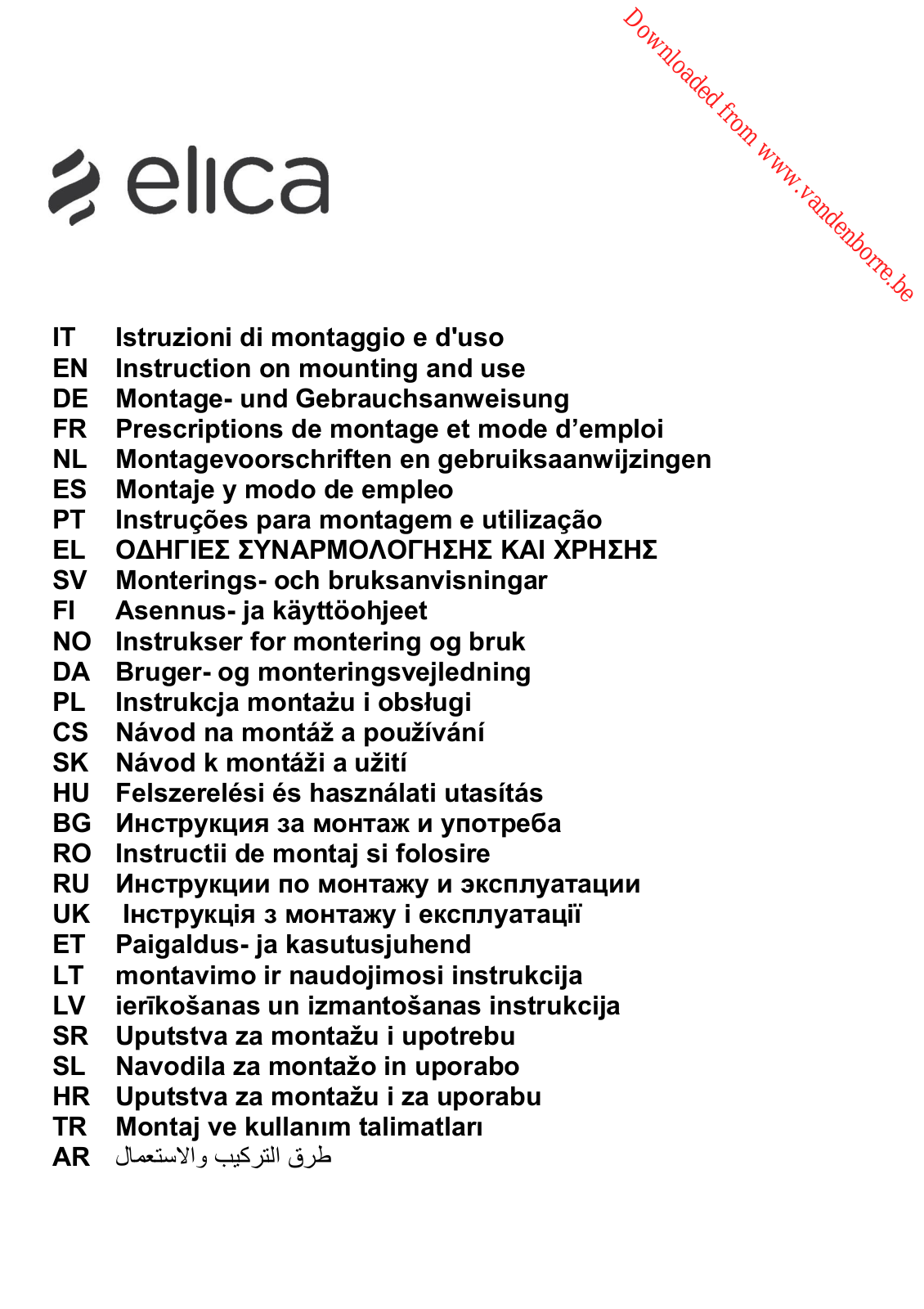 ELICA MISSY 90 User Manual