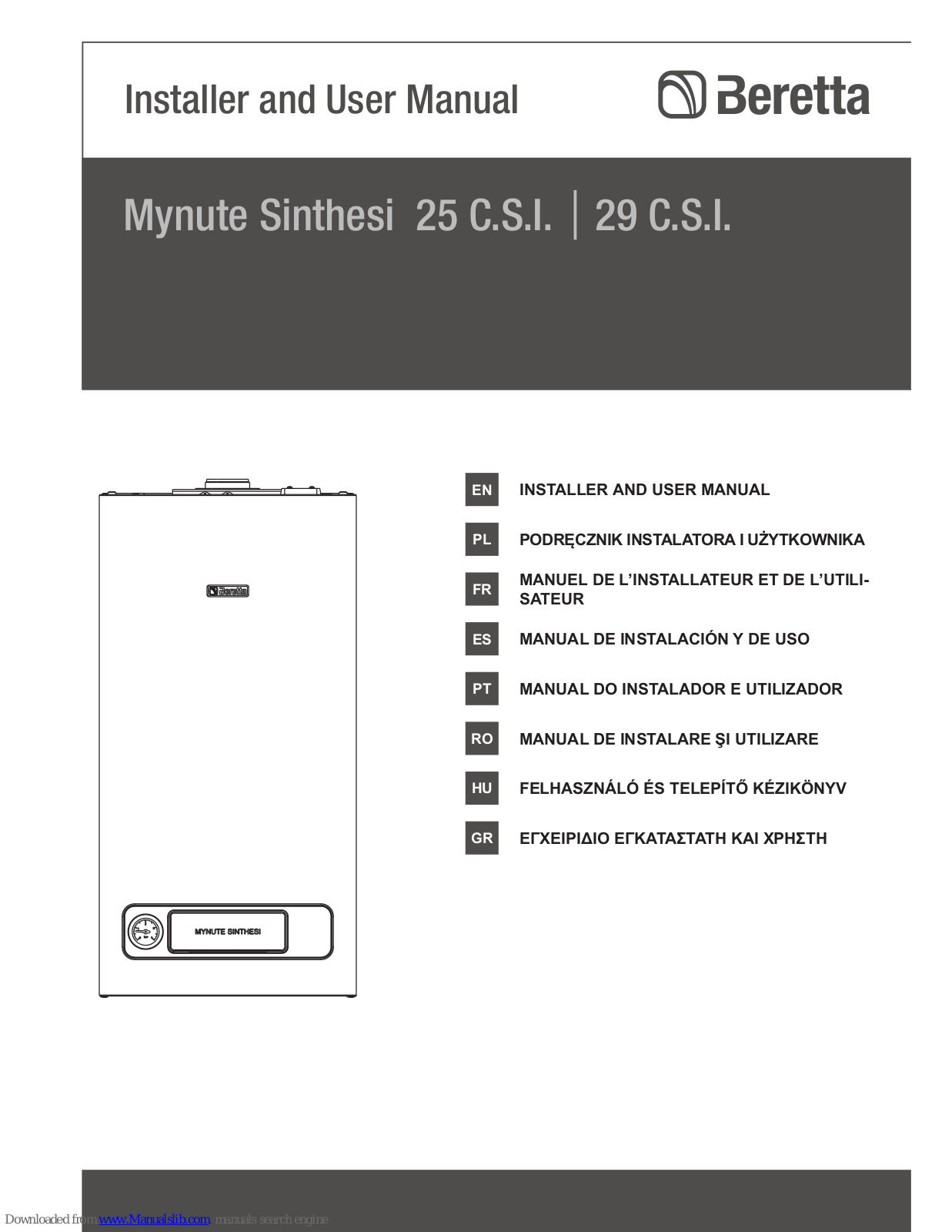 Beretta Mynute Sinthesi 25 C.S.I., Mynute Sinthesi 29 C.S.I. Installer And User Manual