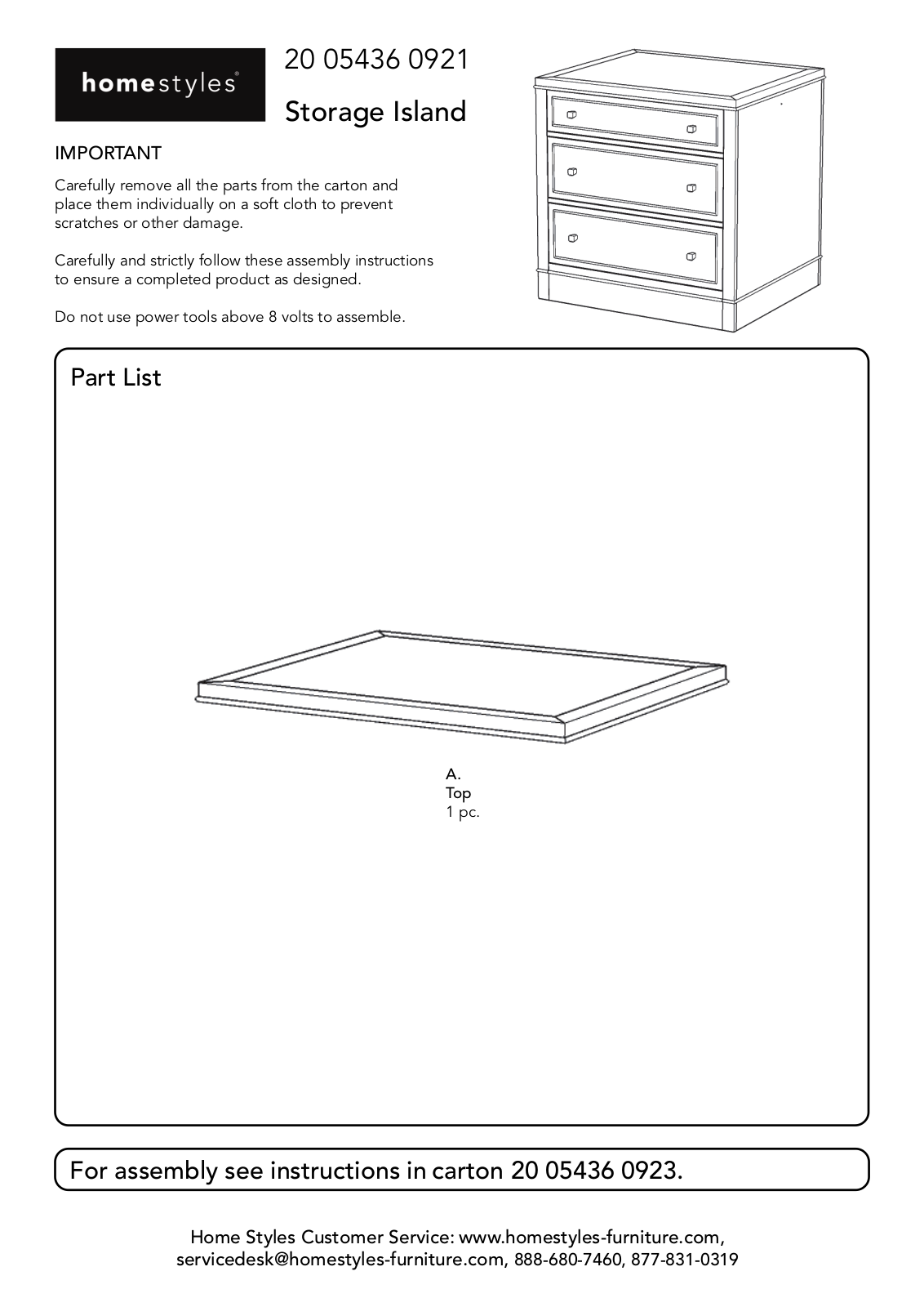 Homestyles 20 05436 0921 Assembly Instructions