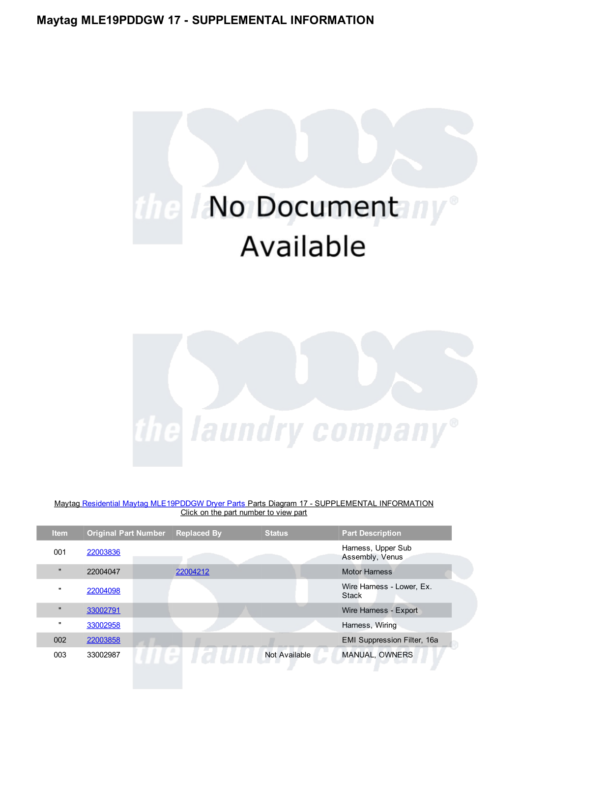 Maytag MLE19PDDGW Parts Diagram