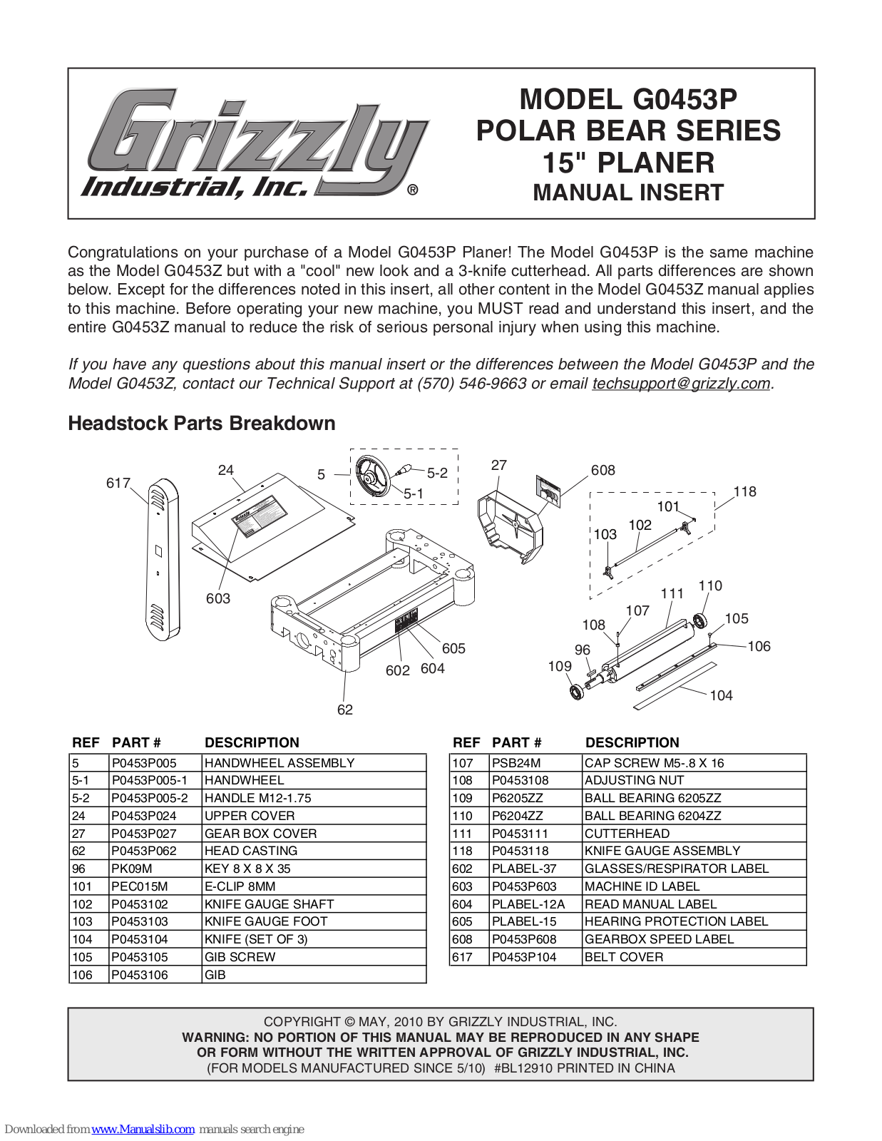 Grizzly POLAR BEAR G0453P Manual Insert