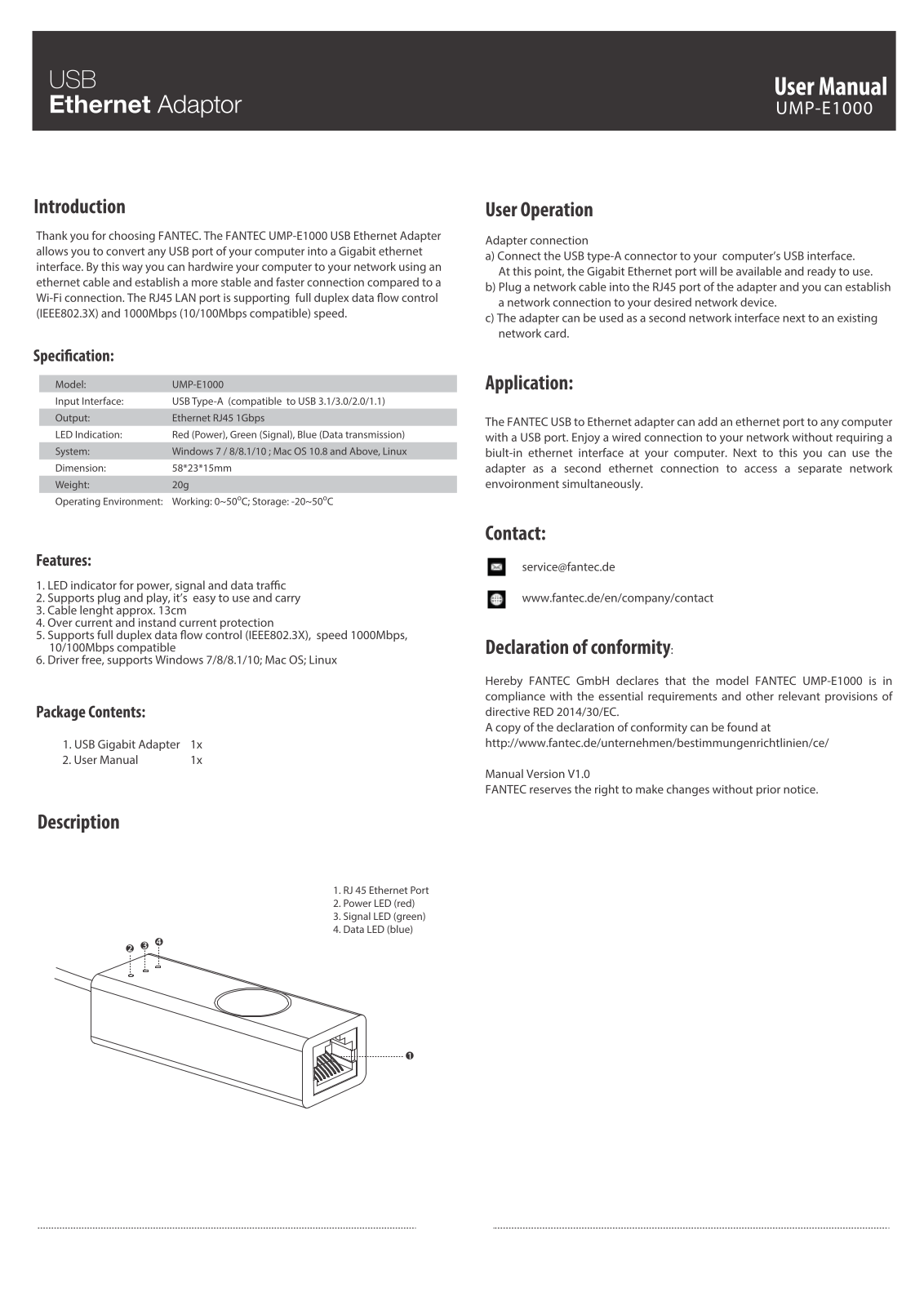 Fantec UMP-E1000 operation manual