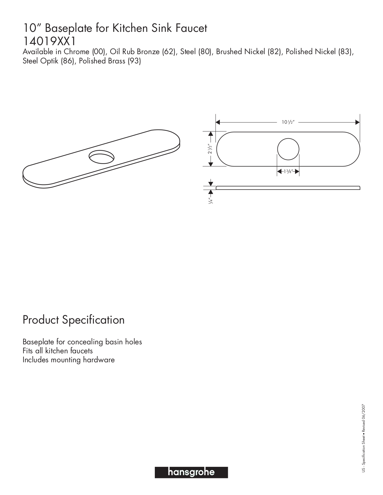 Hansgrohe 14019001 Specs