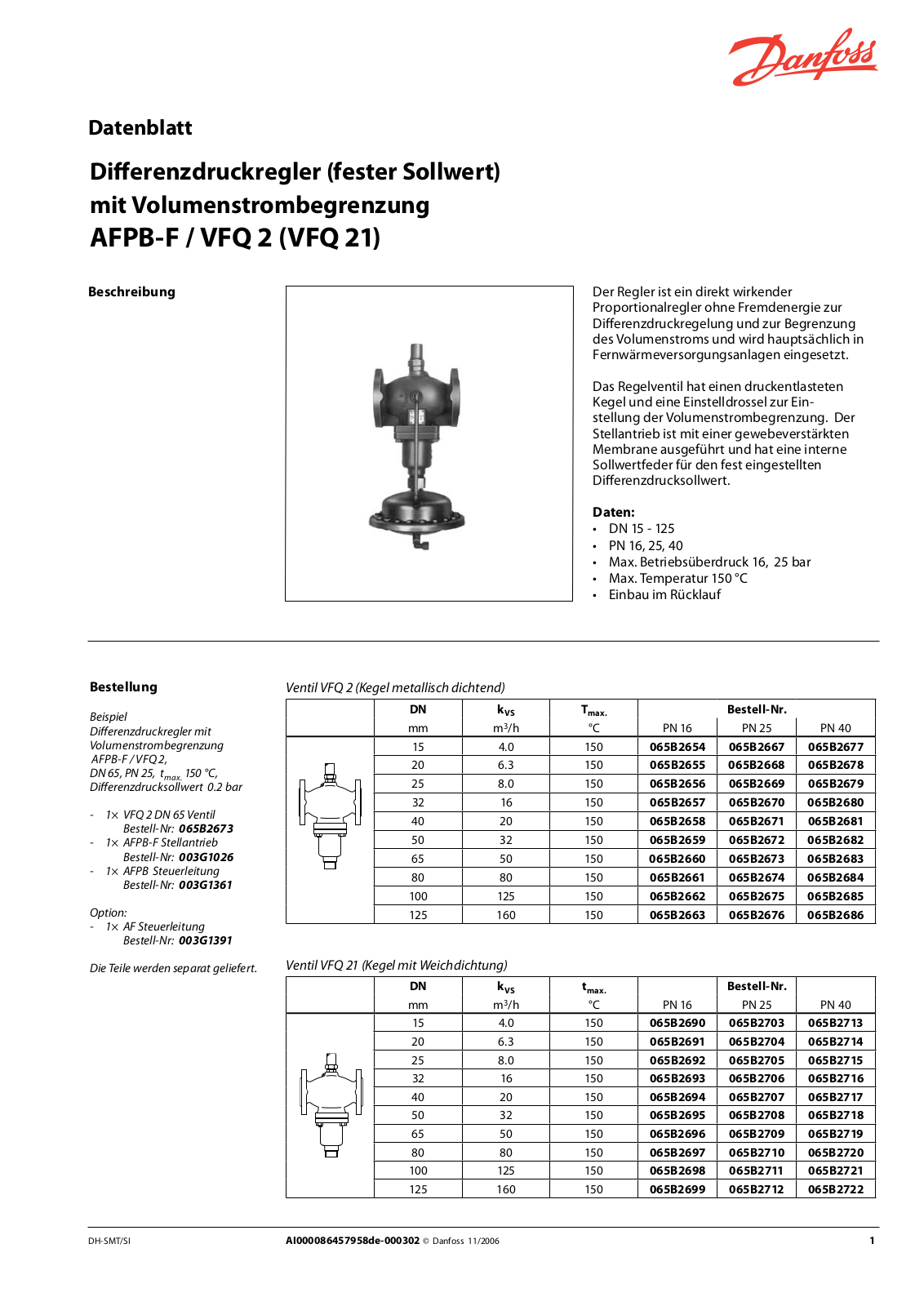 Danfoss AFPB-F VFQ 2, AFPB-VFQ 21 Data sheet