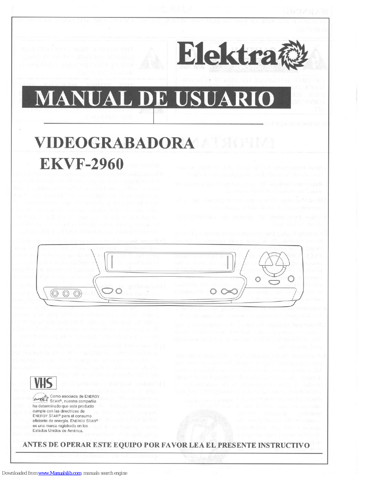 ELEKTRA EKVF2960 User Manual