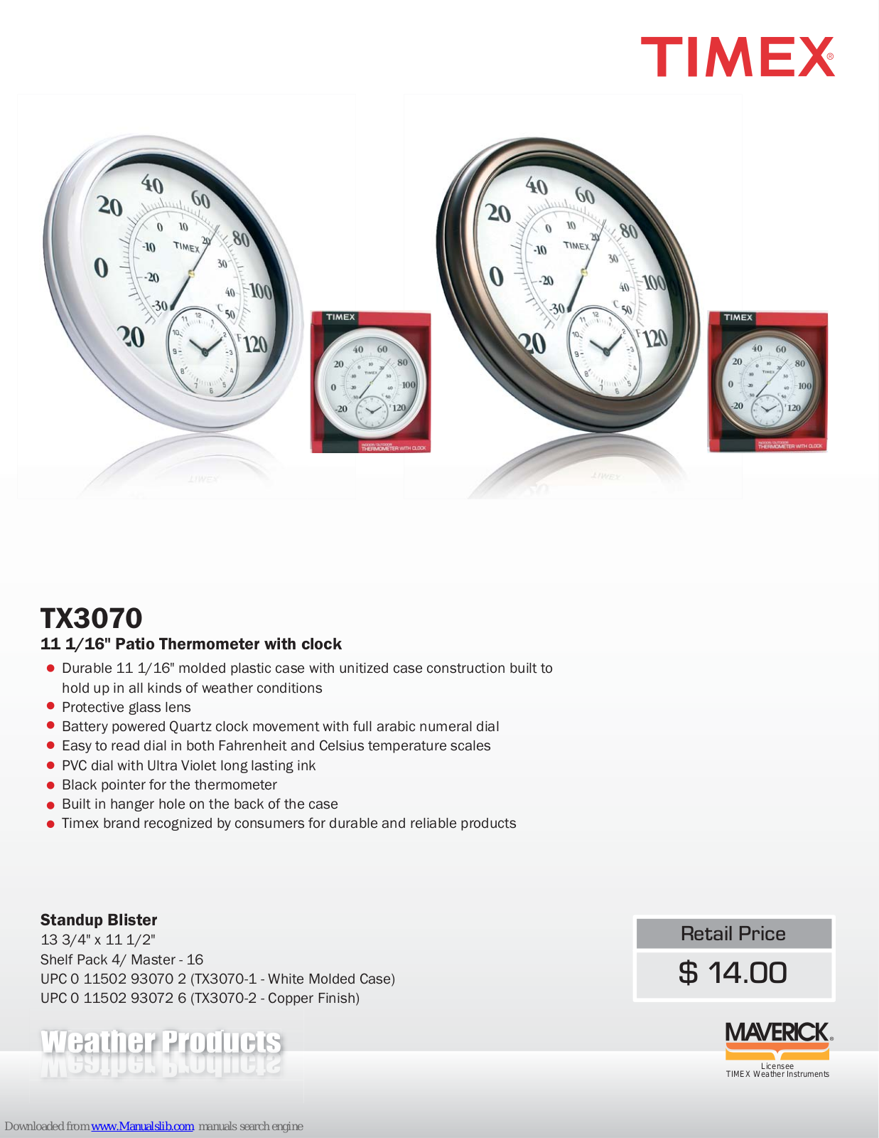 Timex TX3070 Specification Sheet - ManualMachine.com
