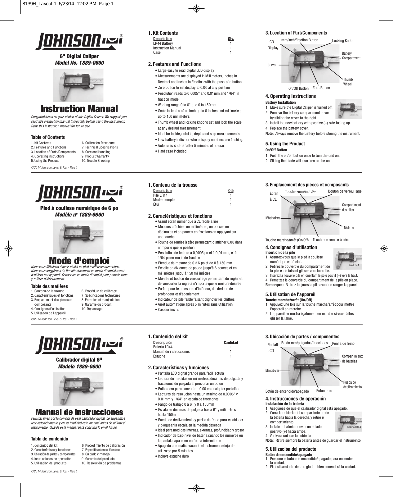 Johnson Level 1889-0600 User Manual