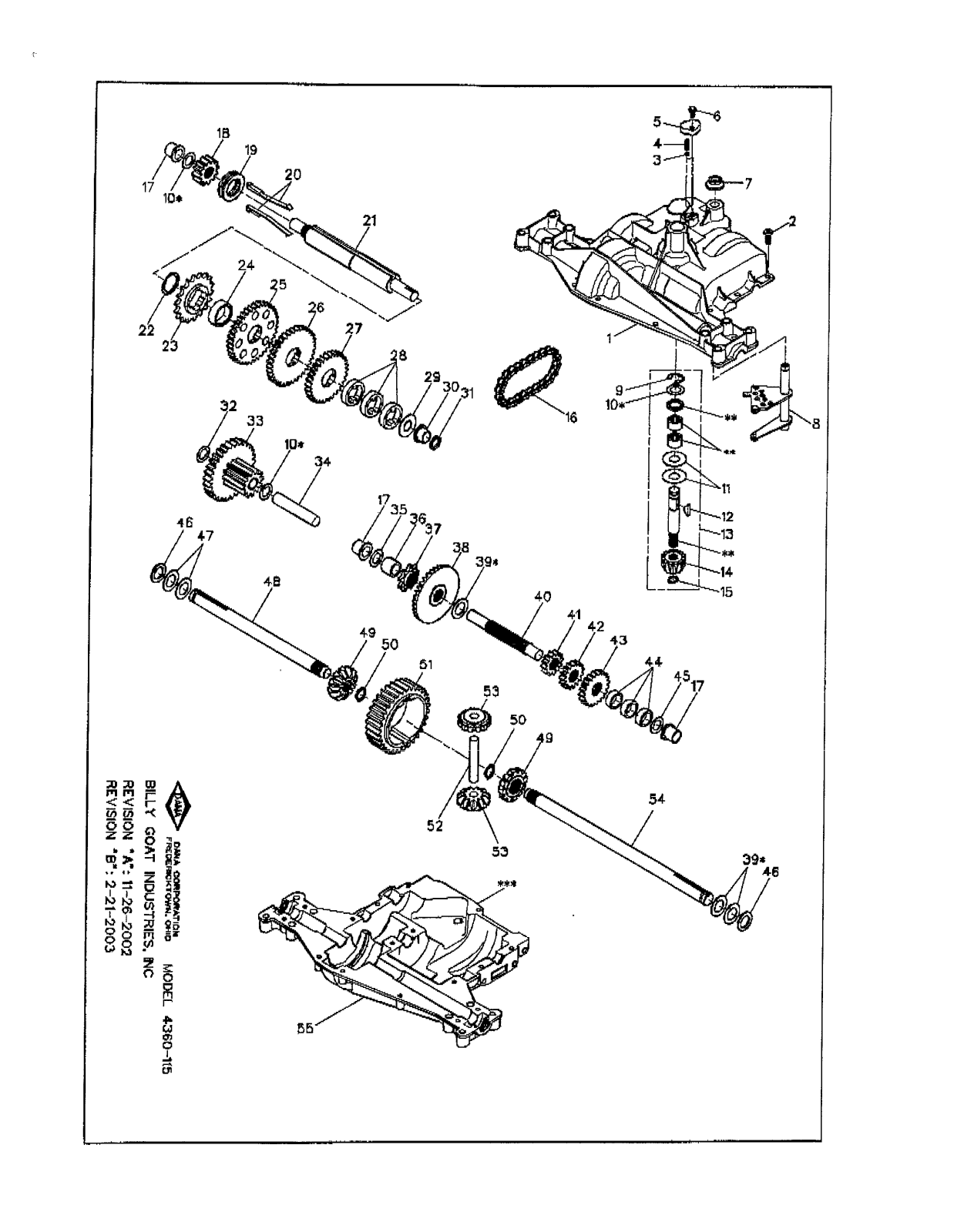 Dana 4360-115 Parts List