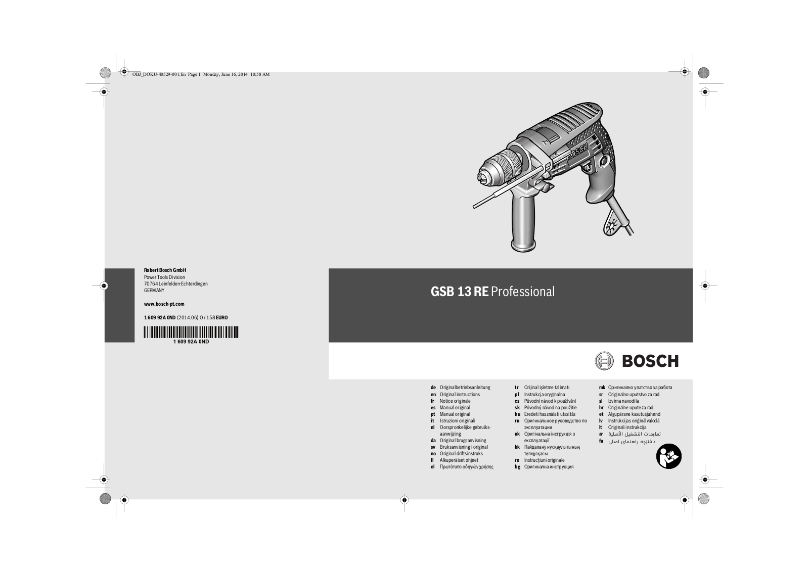 Bosch GSB 13 RE User Manual