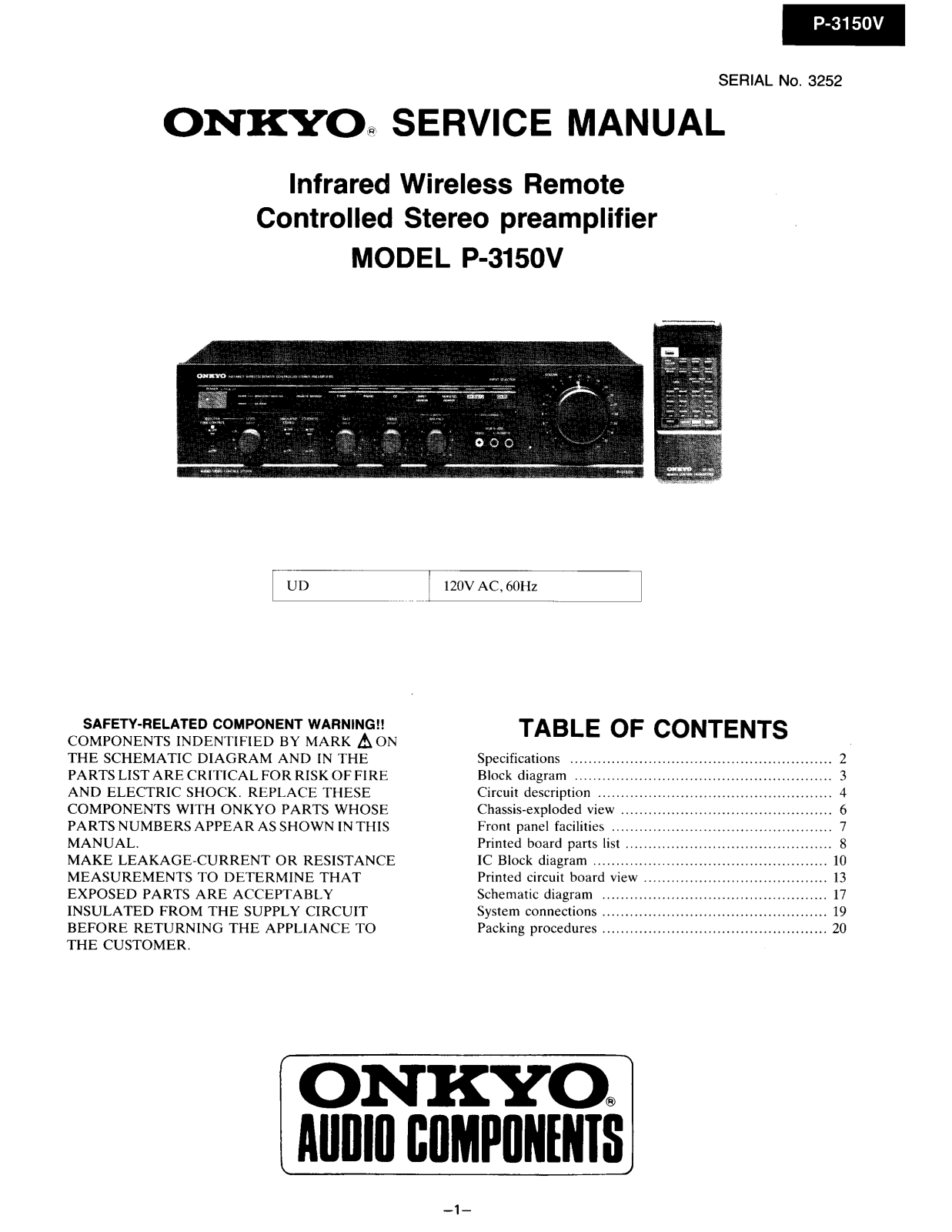 Onkyo P-3150-V Service manual