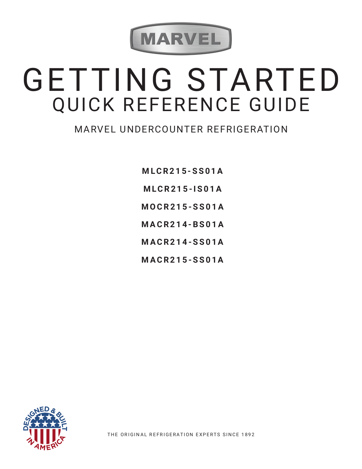 Marvel MLCR215-SS01A, MLCR215-IS01A, MOCR215-SS01A, MACR214-BS01A, MACR214-SS01A QUICK REFERENCE GUIDE