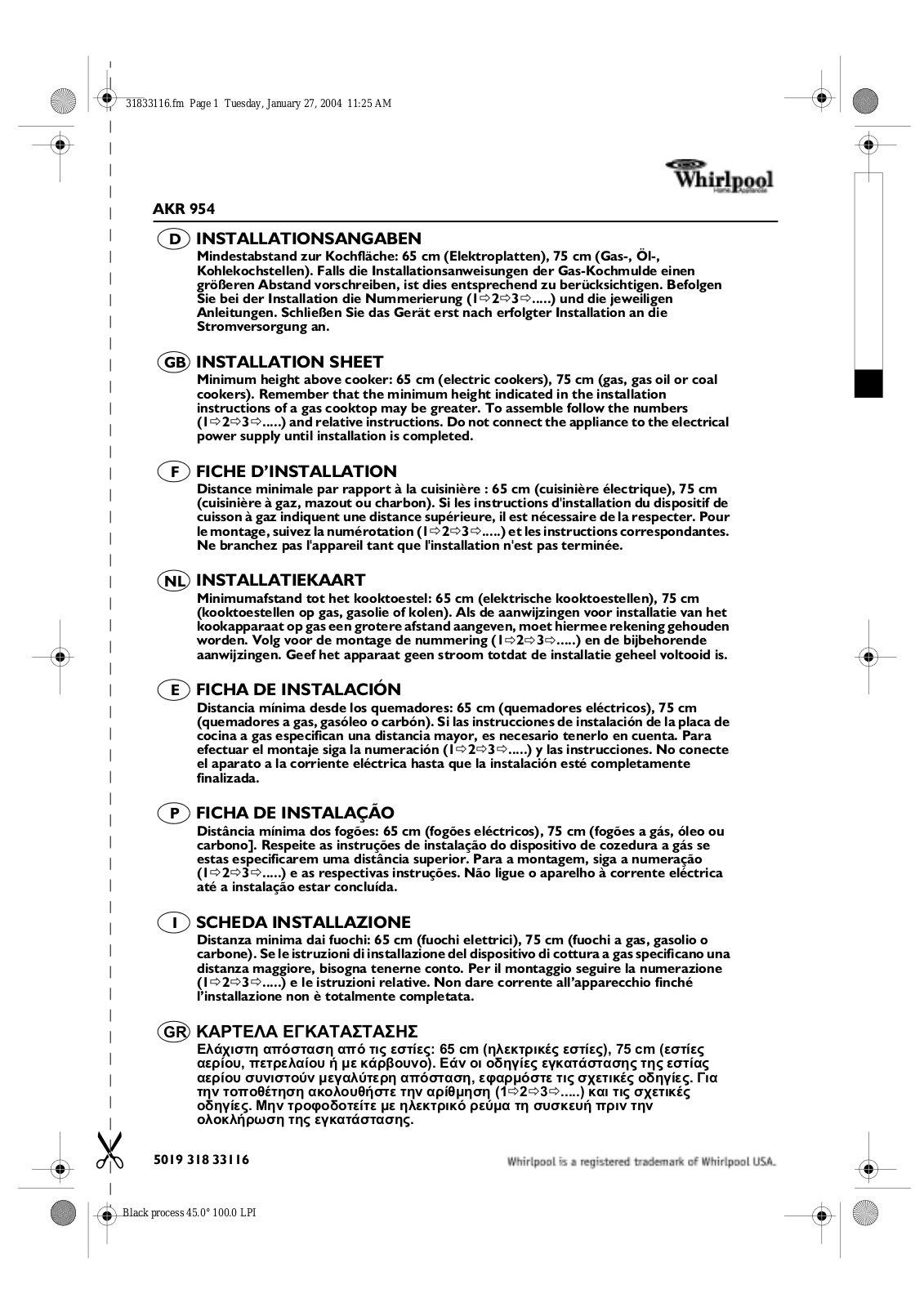 Whirlpool AKR 954 AL, AKR 954 IX INSTRUCTION FOR USE