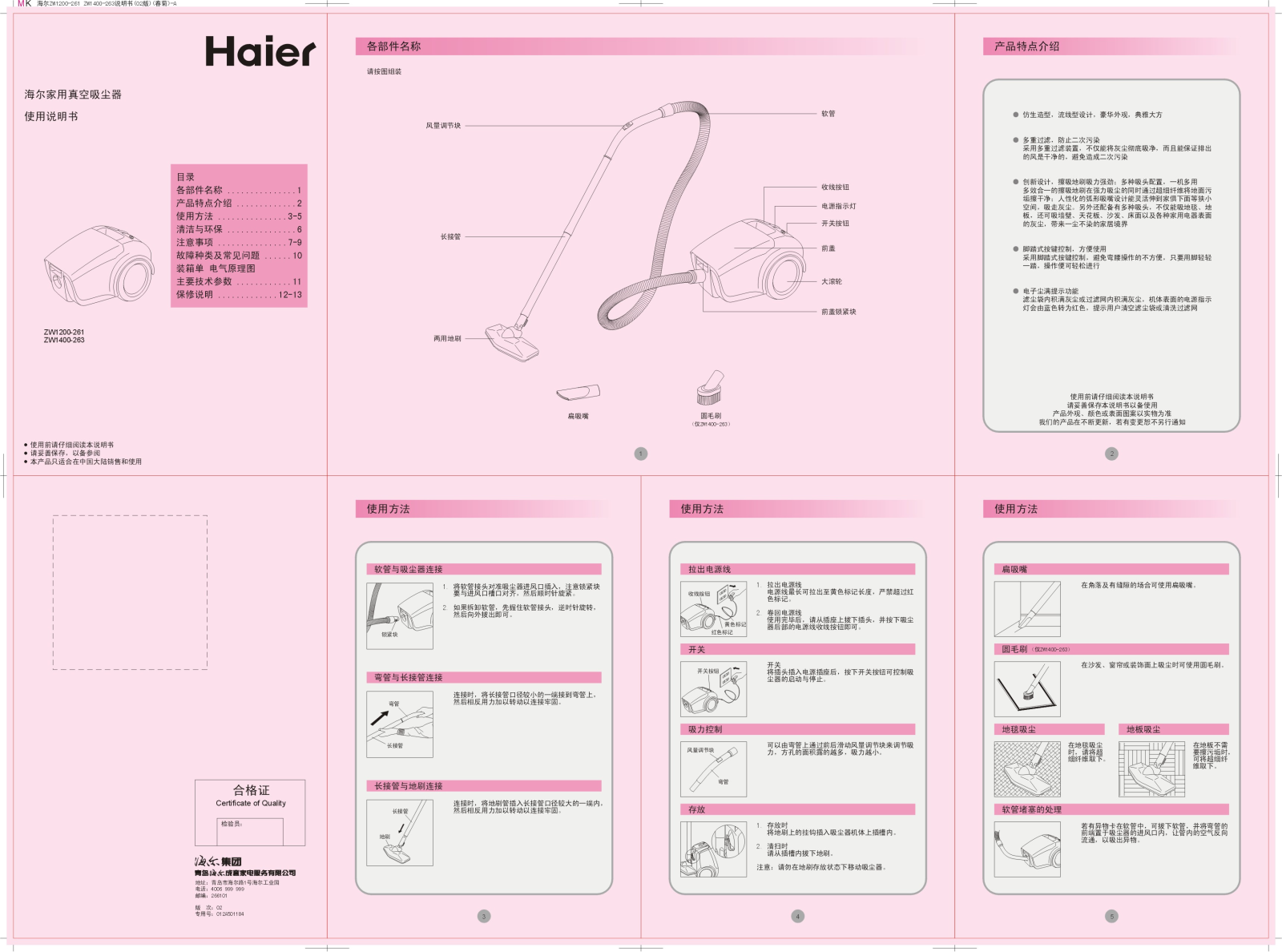 Haier ZW1200-261, ZW1400-263 User Manual