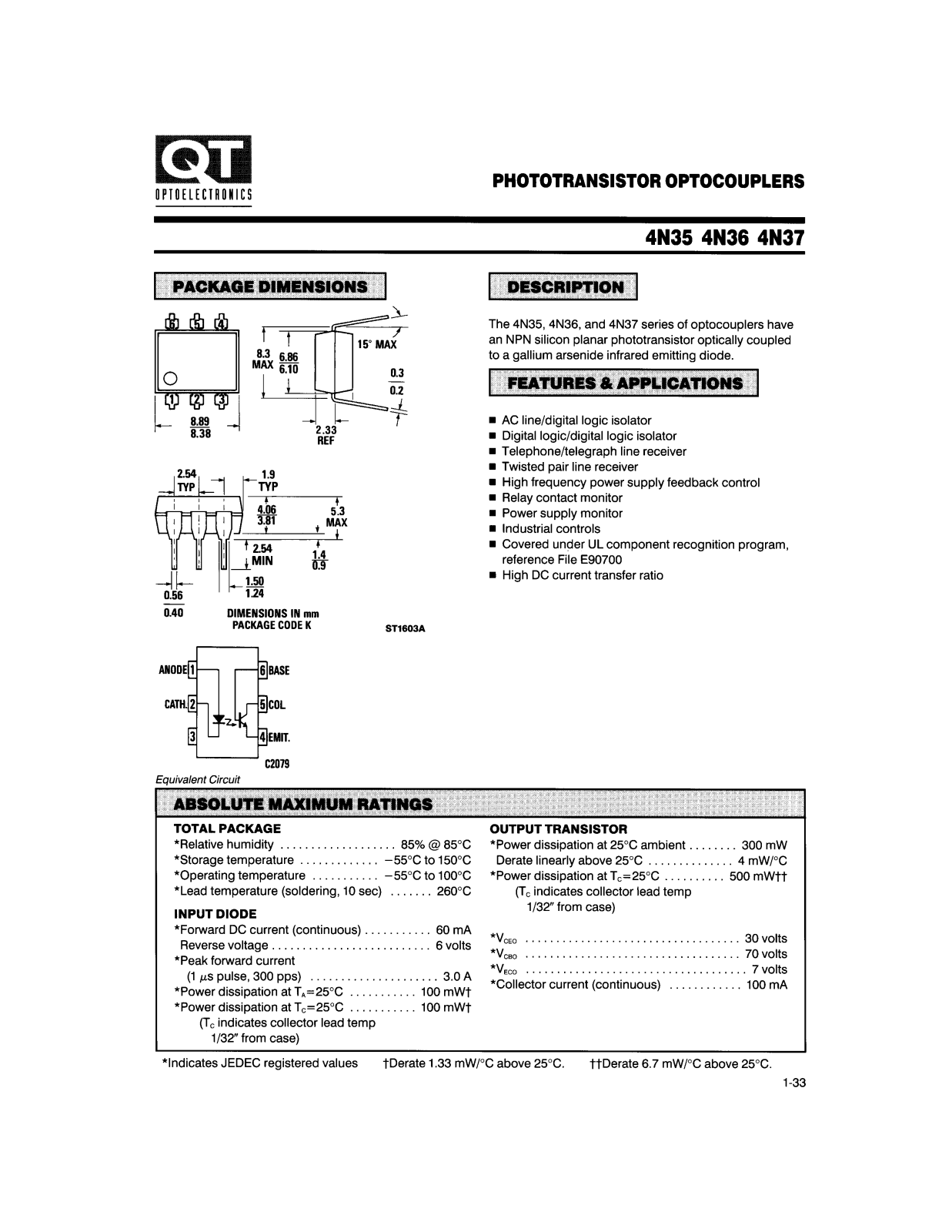 QT 4N37, 4N36, 4N35 Datasheet