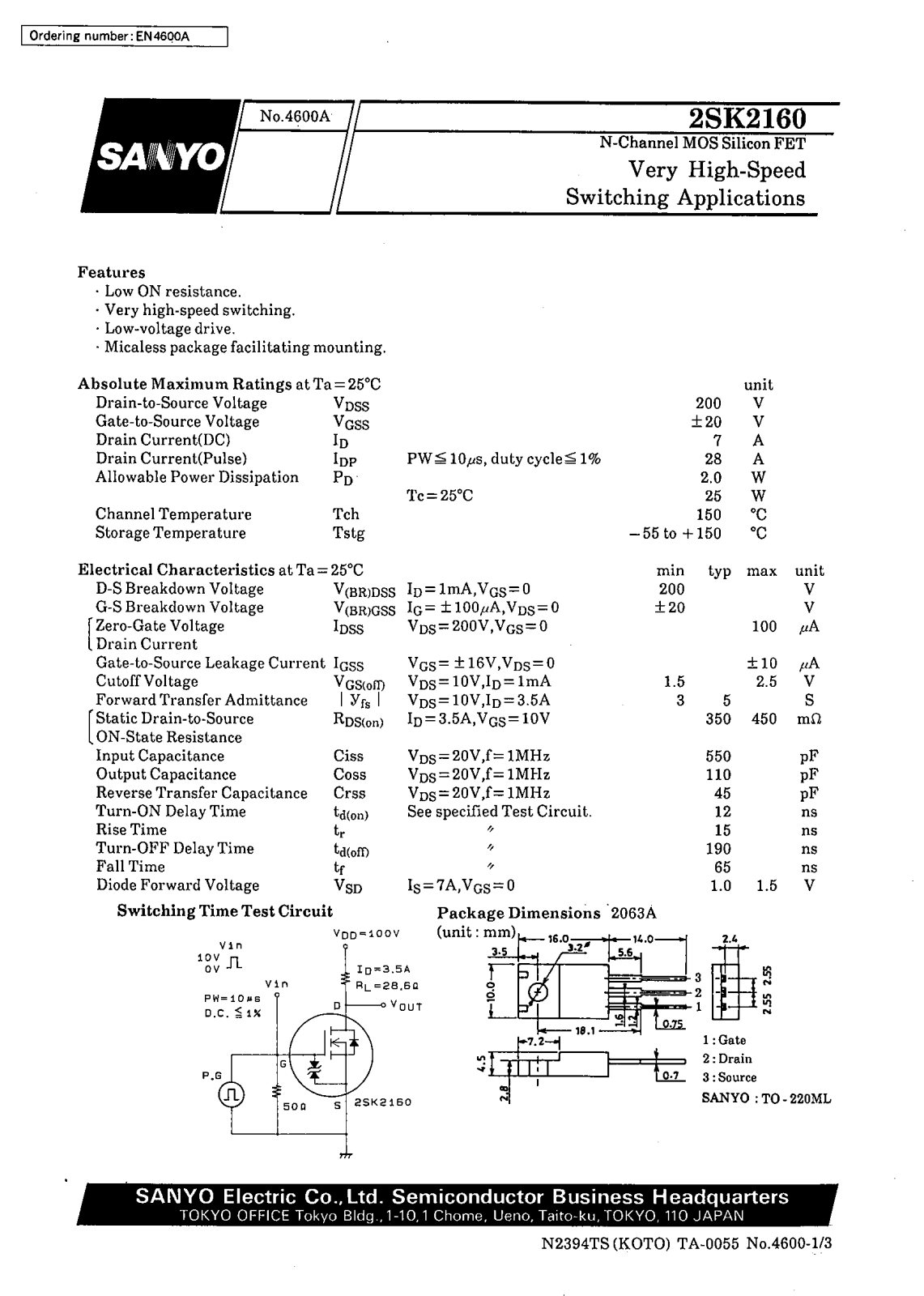 Datasheet 2SK2160 Datasheet (SANYO) - ManualMachine.com