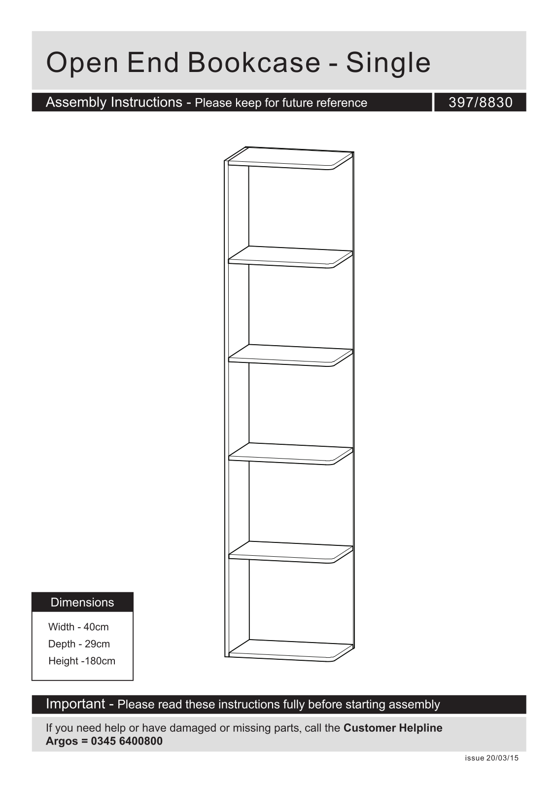 Argos 397-8830 ASSEMBLY INSTRUCTIONS