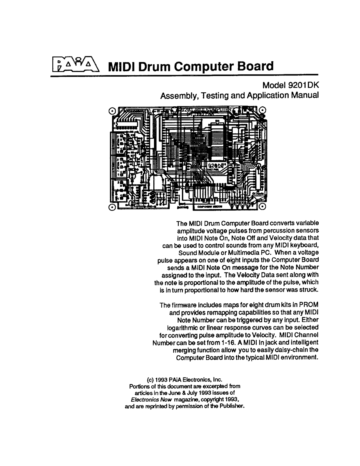 PAiA Electronics 9201 User's Manual