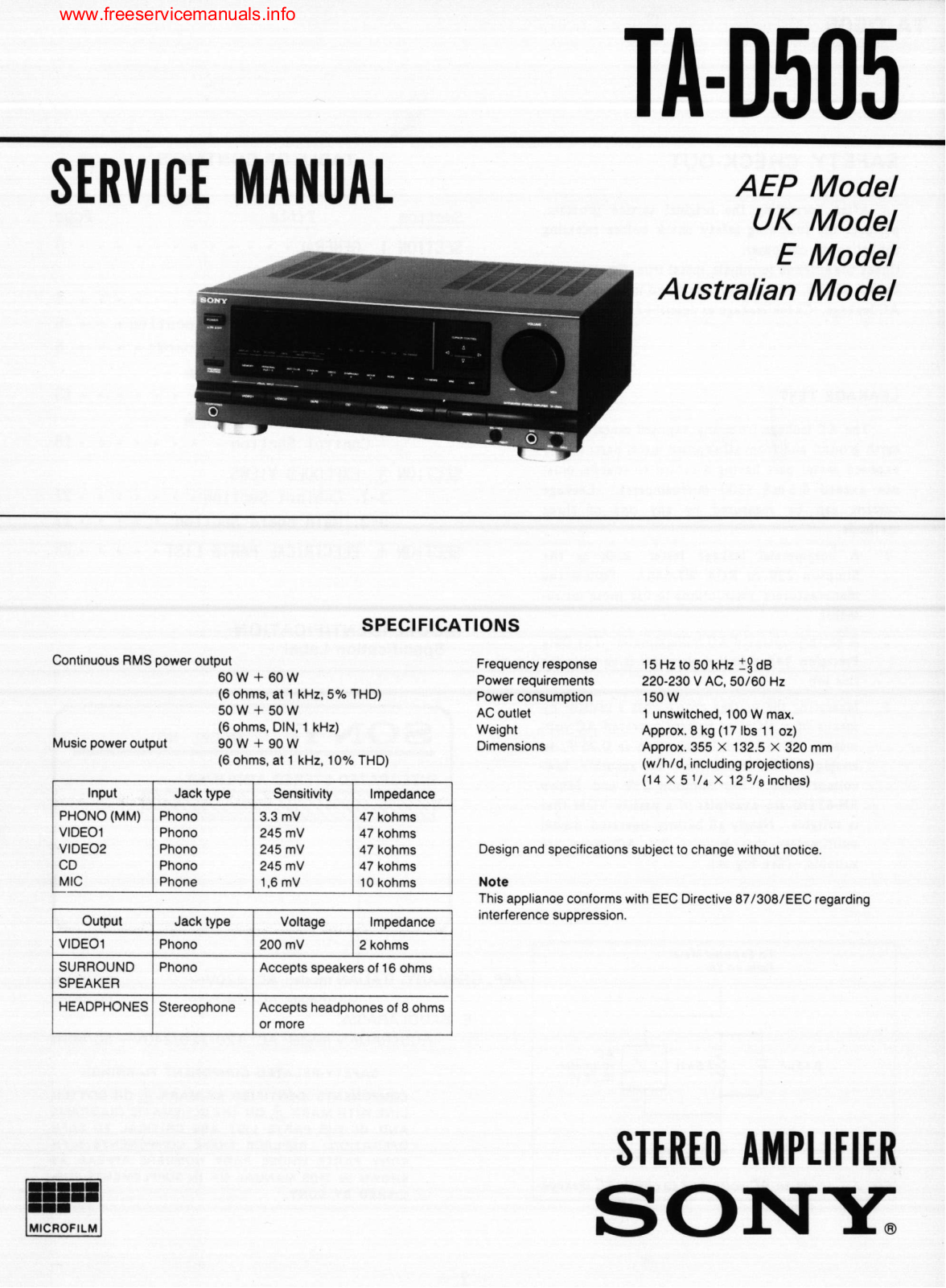 Sony TA-D505, WM-F15, TPS-L2, U-matic VO-2630 Service Manual