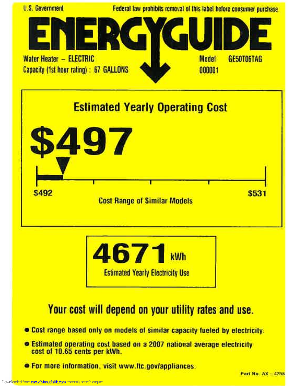 GE 50T06TAG, GE50T06TAG Energy Manual