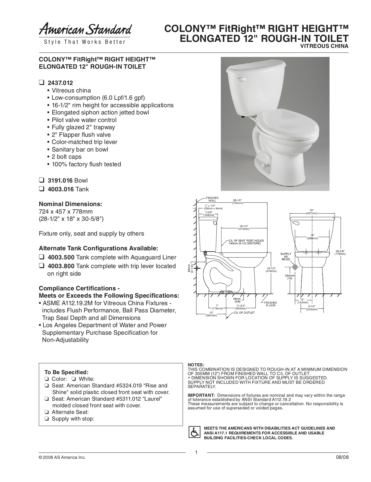 American Standard 2437.012, 3191.016 User Manual