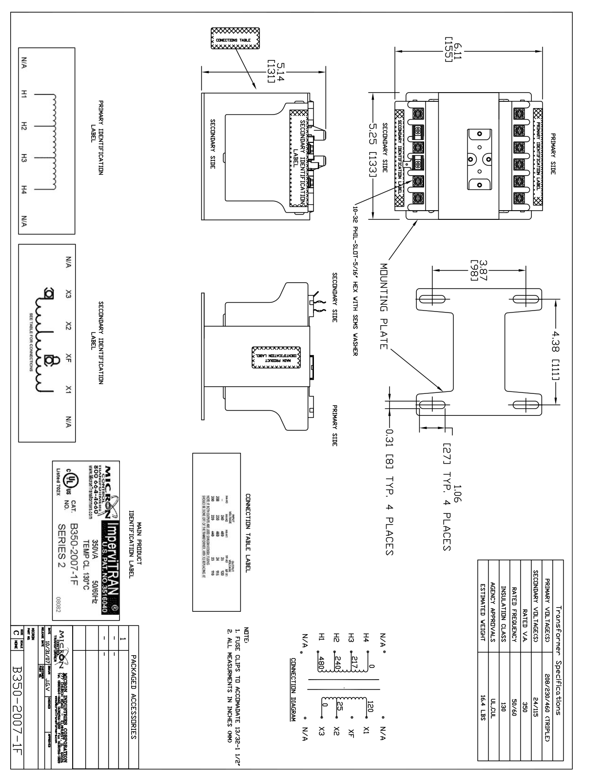 Micron Industries B350-2007-1F Specification Sheet - ManualMachine.com