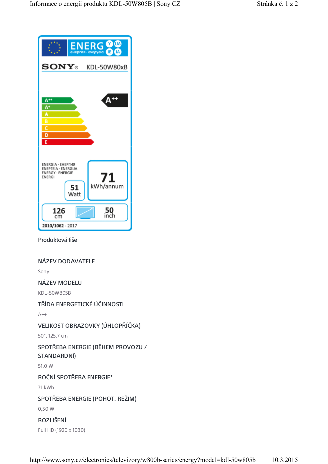 Sony KDL-50W805 User Manual