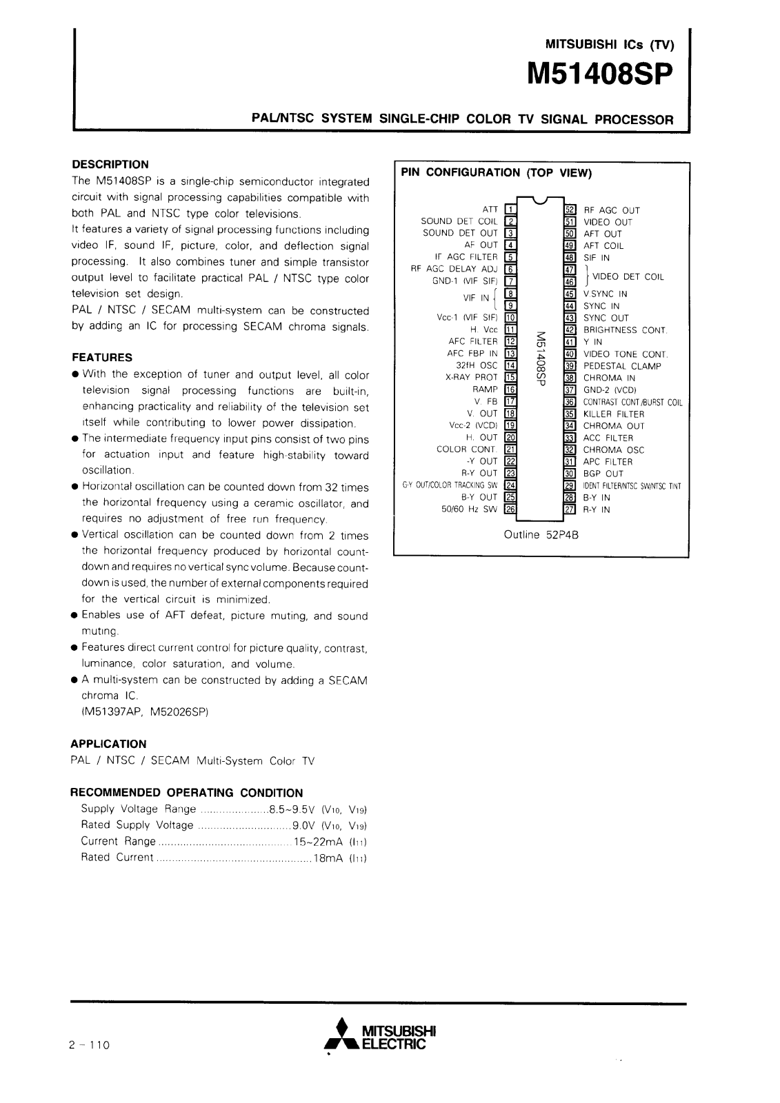 Mitsubishi M51408SP Datasheet