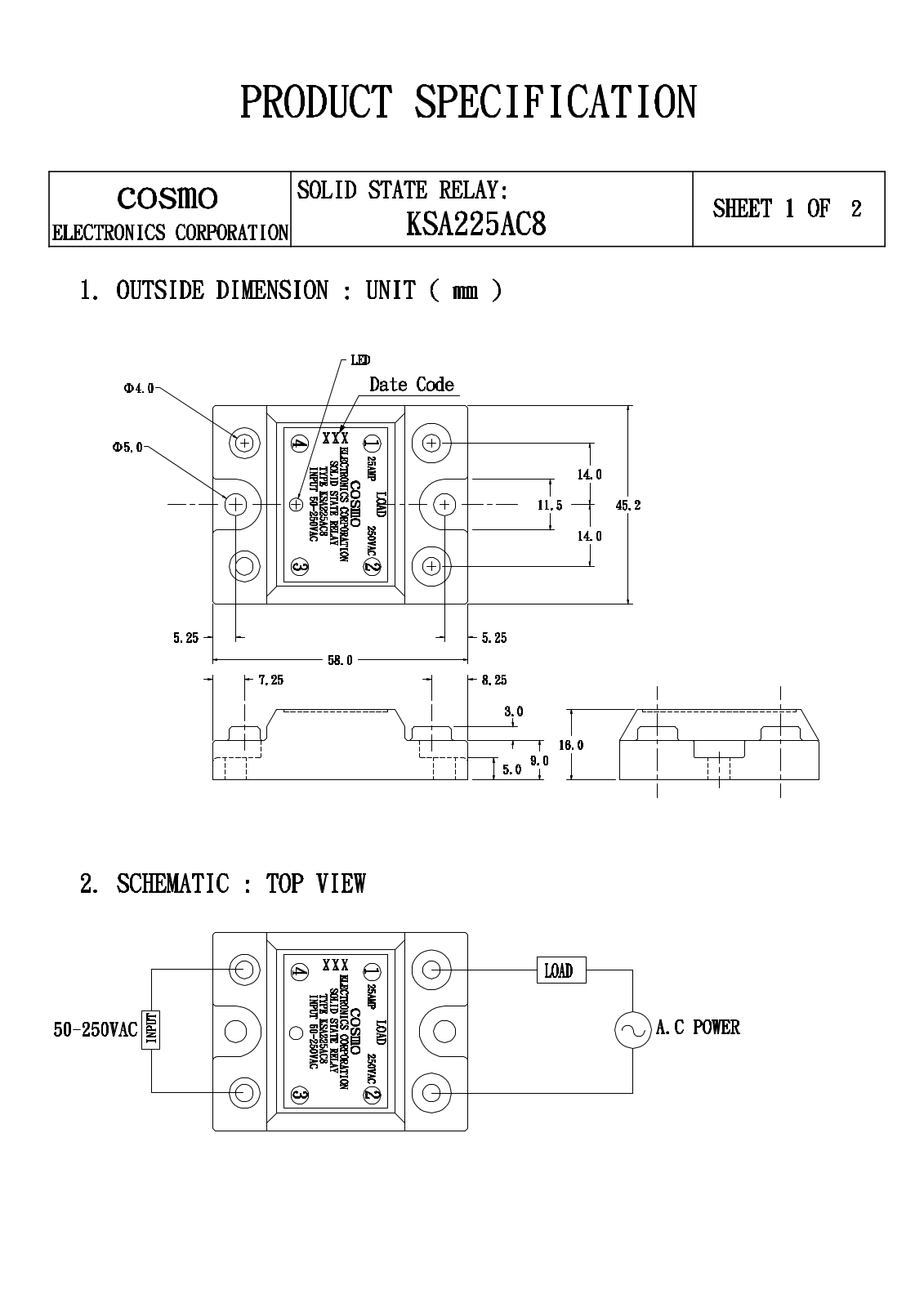 COSMO KSA225AC8 Datasheet