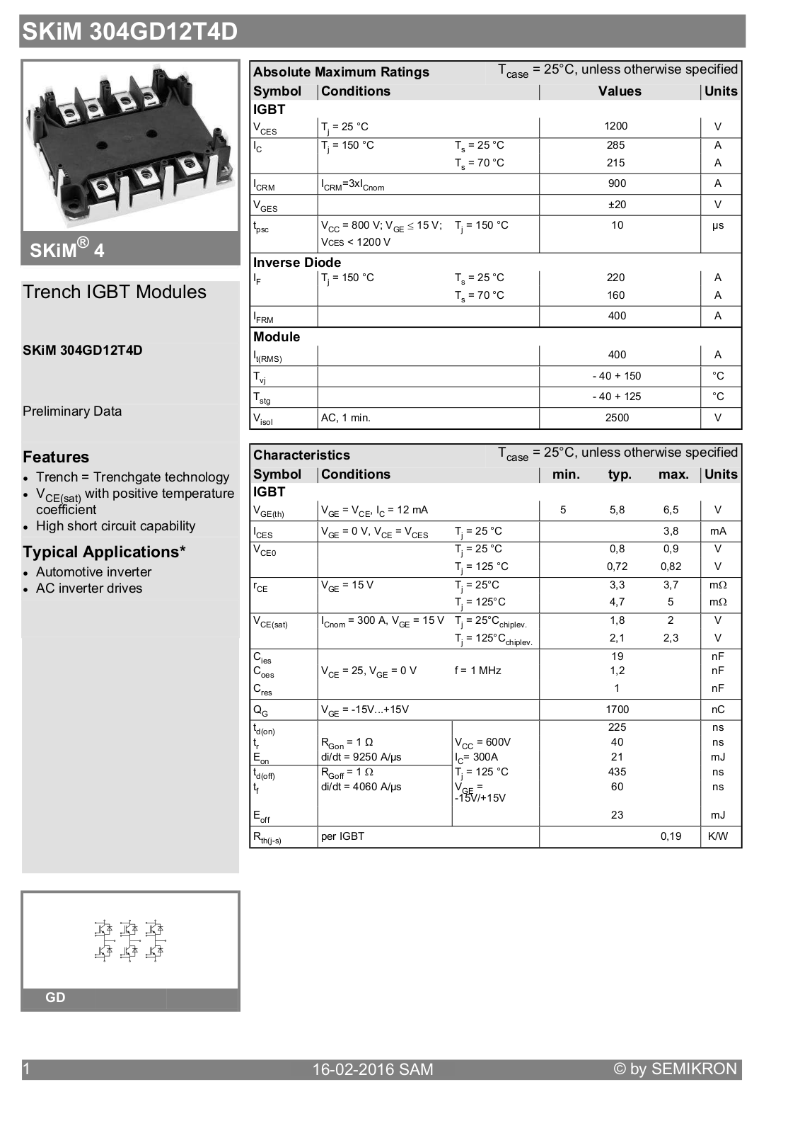 Semikron SKiM304GD12T4D Data Sheet