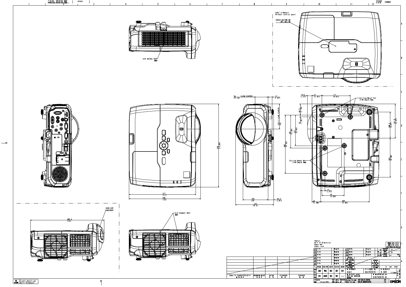 Epson BrightLink 425Wi, BrightLink 430i, BrightLink 435Wi Dimensional Drawings