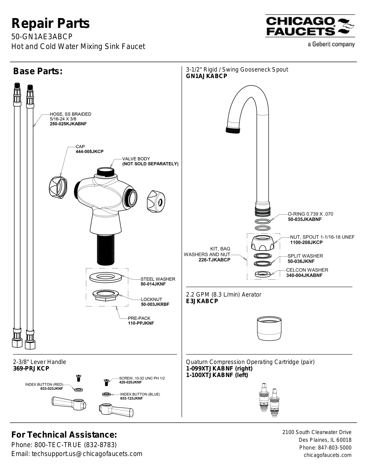 Chicago Faucet 50-GN1AE3ABCP Parts List